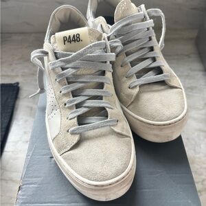 P448 Light Beige Suede Lace-Up Sneakers